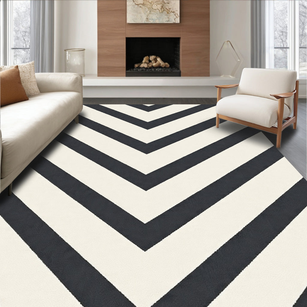 Dark Gray White Chevron Pattern Rug