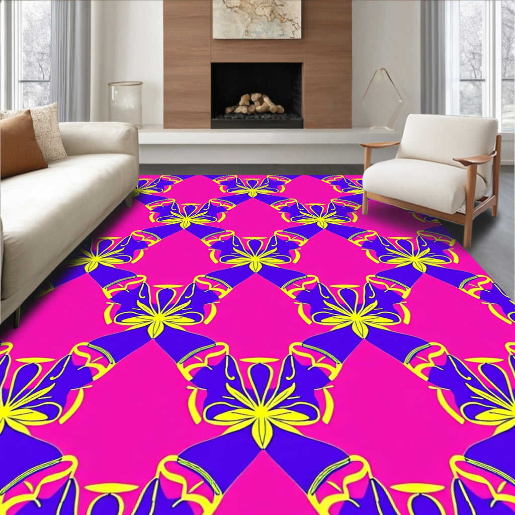 Vibrant Floral Diamond Pattern Rug