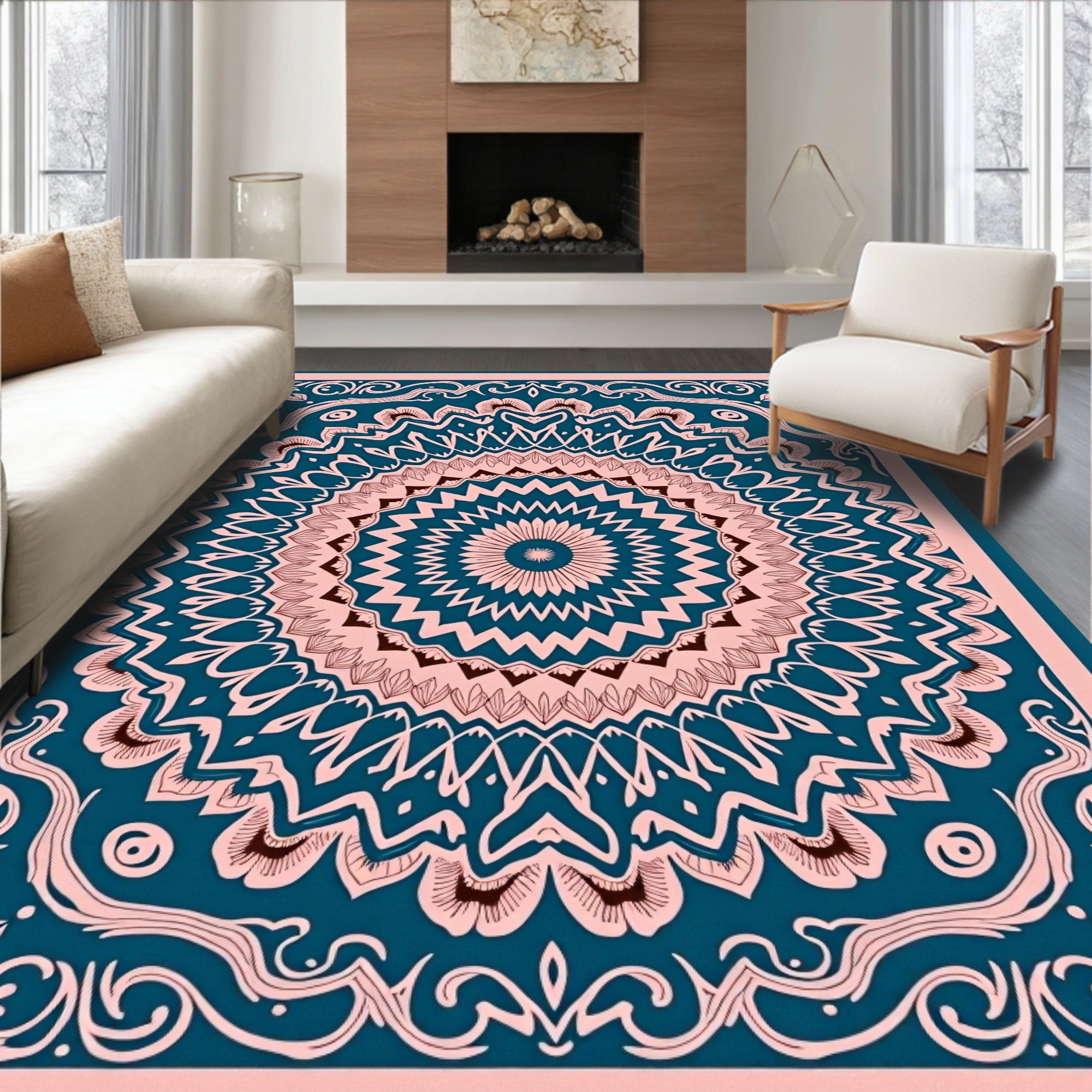 Mandala Inspired Teal And Pink Rug