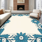 Teal Floral Decorative Border Rug