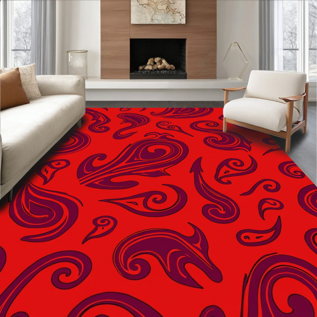 Red Paisley Swirl Decorative Design Rug