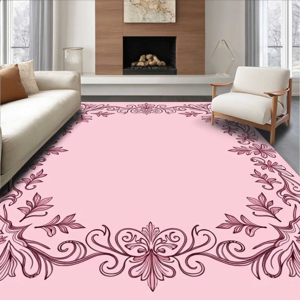 Intricate Floral Scrollwork Design Rug