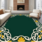 Elegant White Gold Floral Filigree Frame Rug