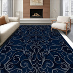 Dark Navy Swirl Floral Pattern Rug