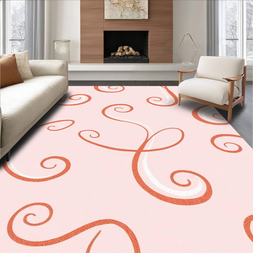 Coral Swirls Pattern Pink Background Rug
