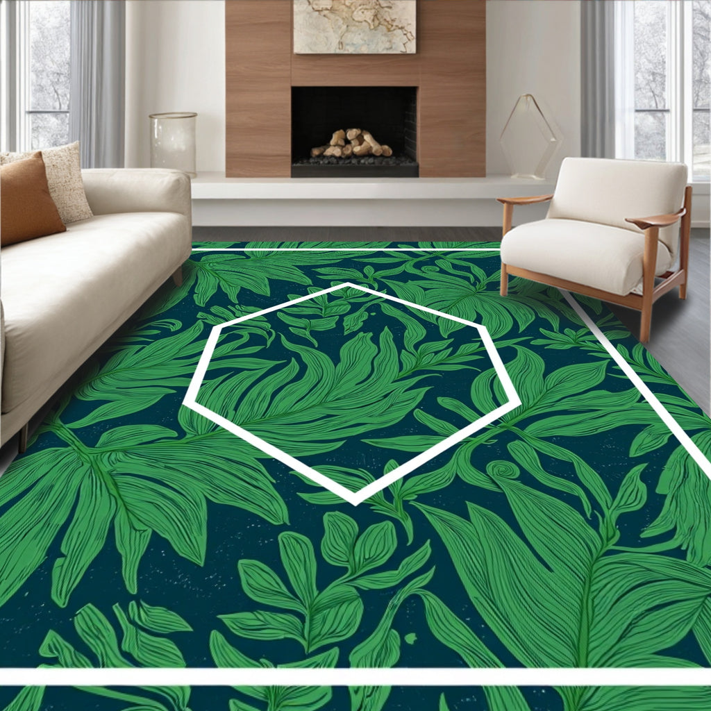 Lush Green Leafy Botanical Textile Rug