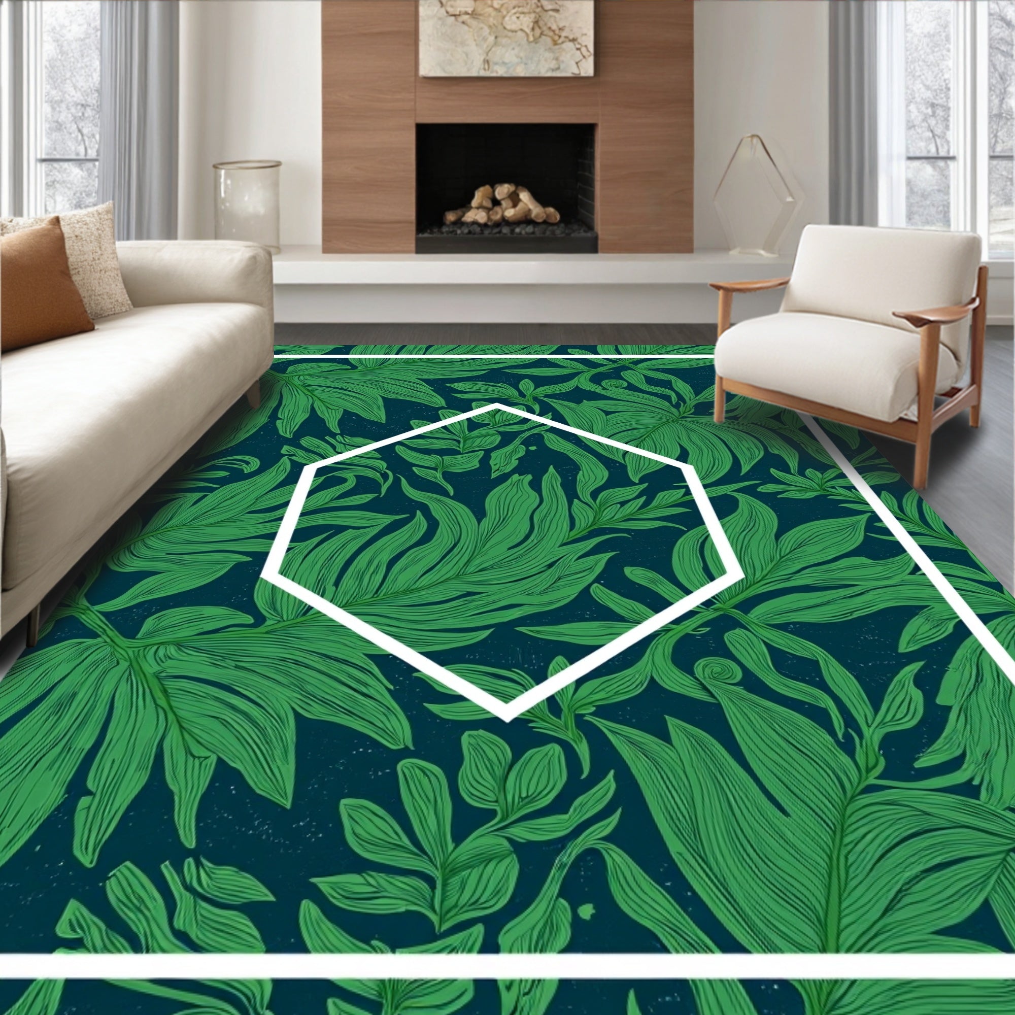 Lush Green Leafy Botanical Textile Rug