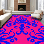 Bold Blue Floral Vines Pattern Rug