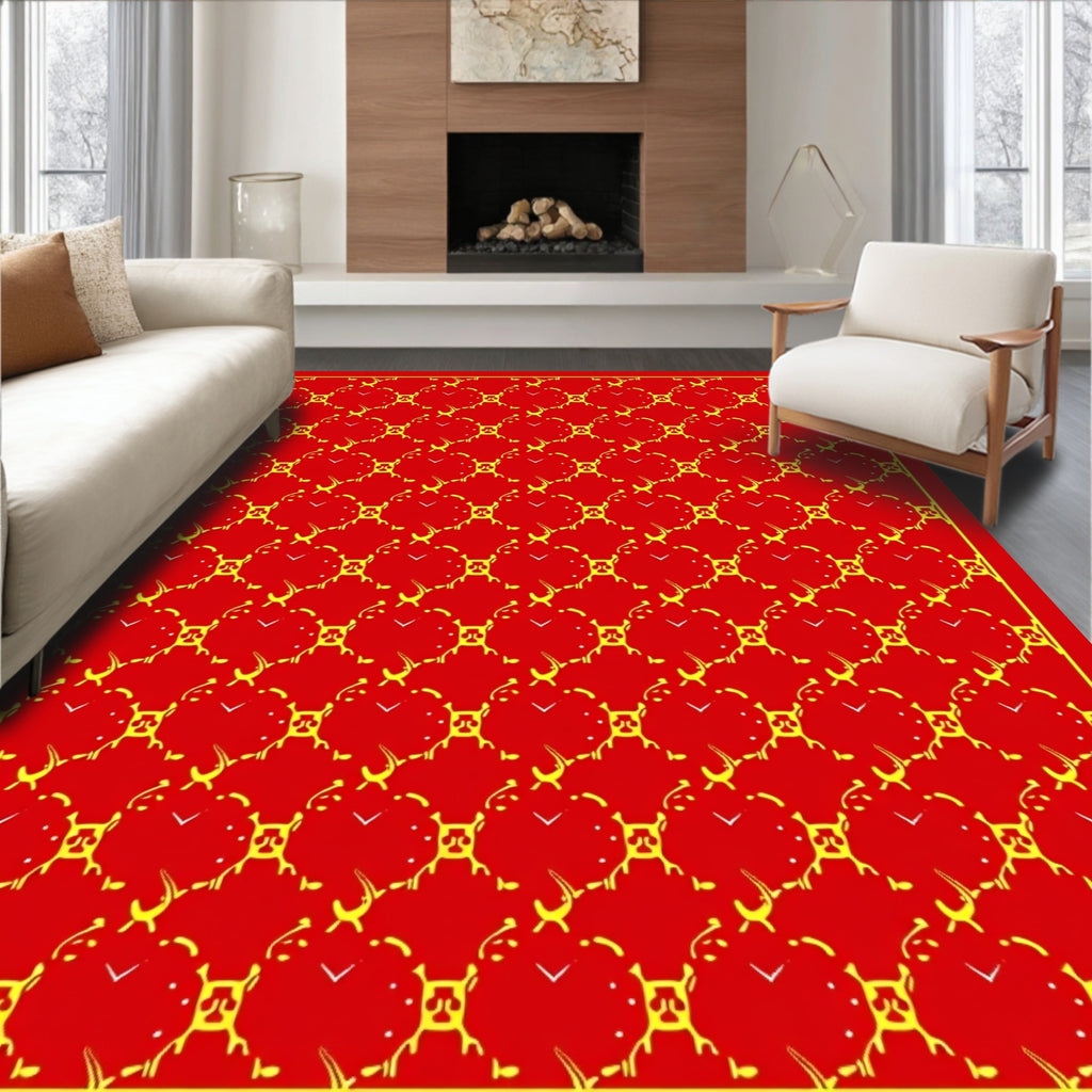 Red Gold Heart Pattern Rug