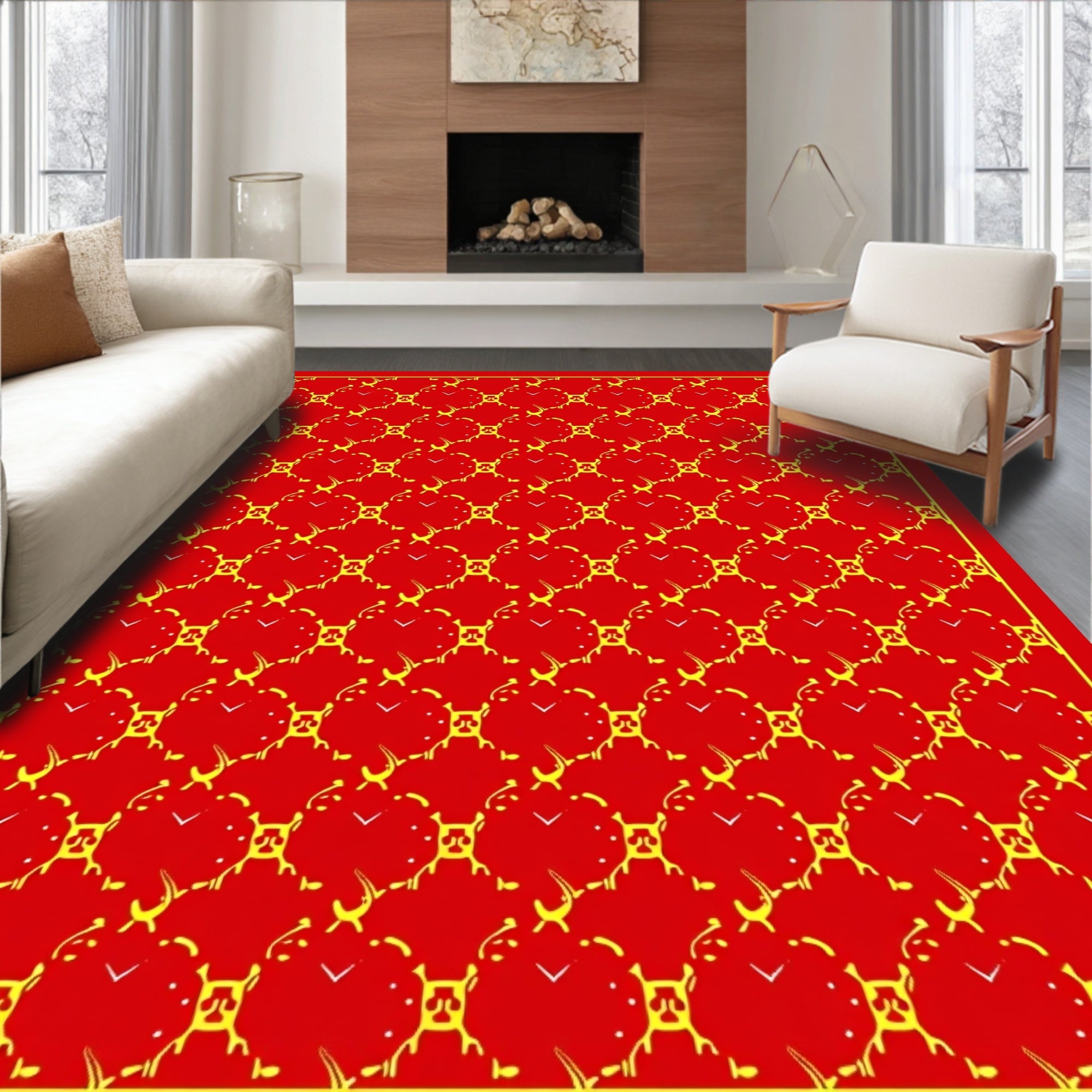 Red Gold Heart Pattern Rug