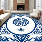 Classic Blue Floral Medallion Mandala Rug