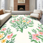 Delicate Floral Pattern with Pink Yellow Accents Rug