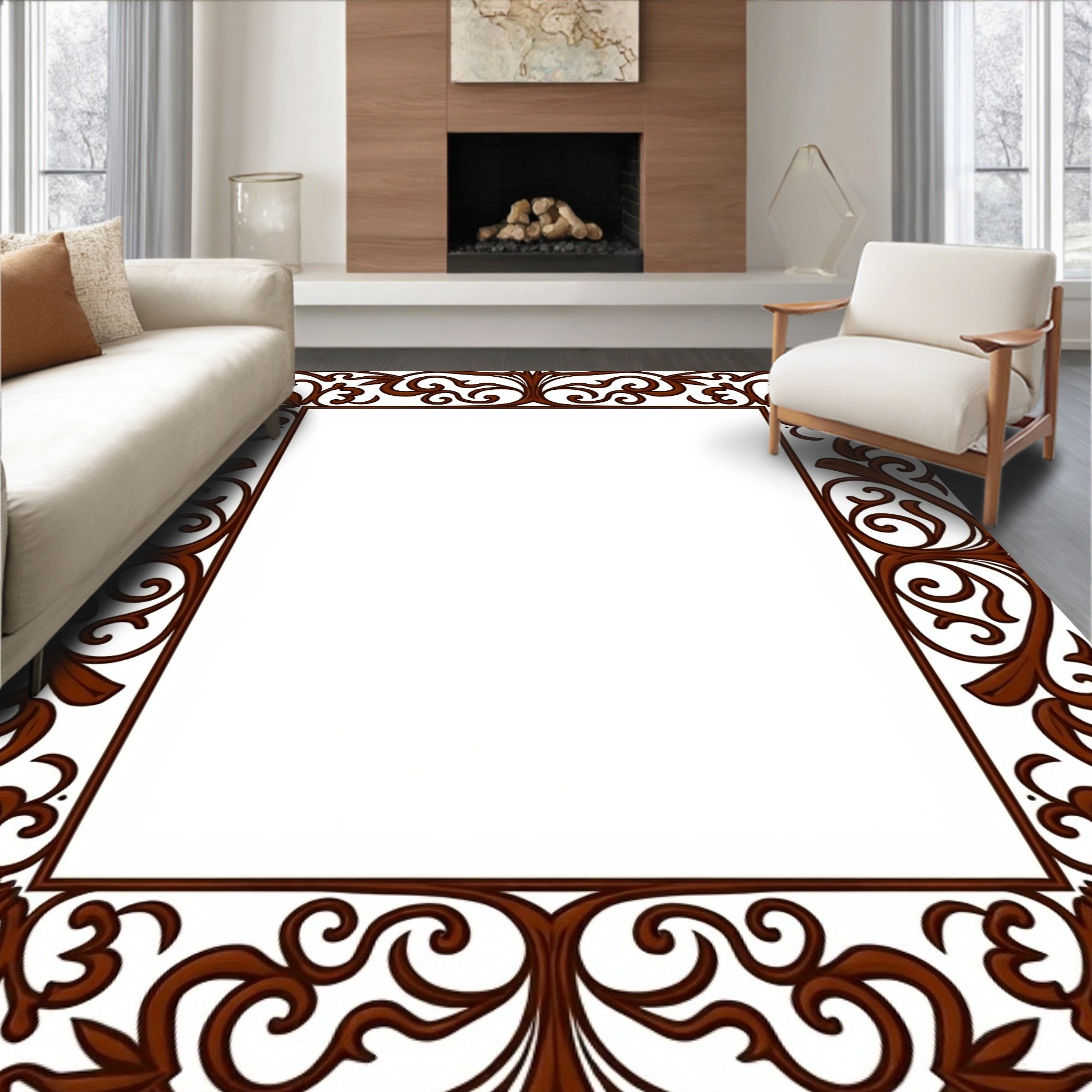 Ornate Floral Scrollwork Design Rug