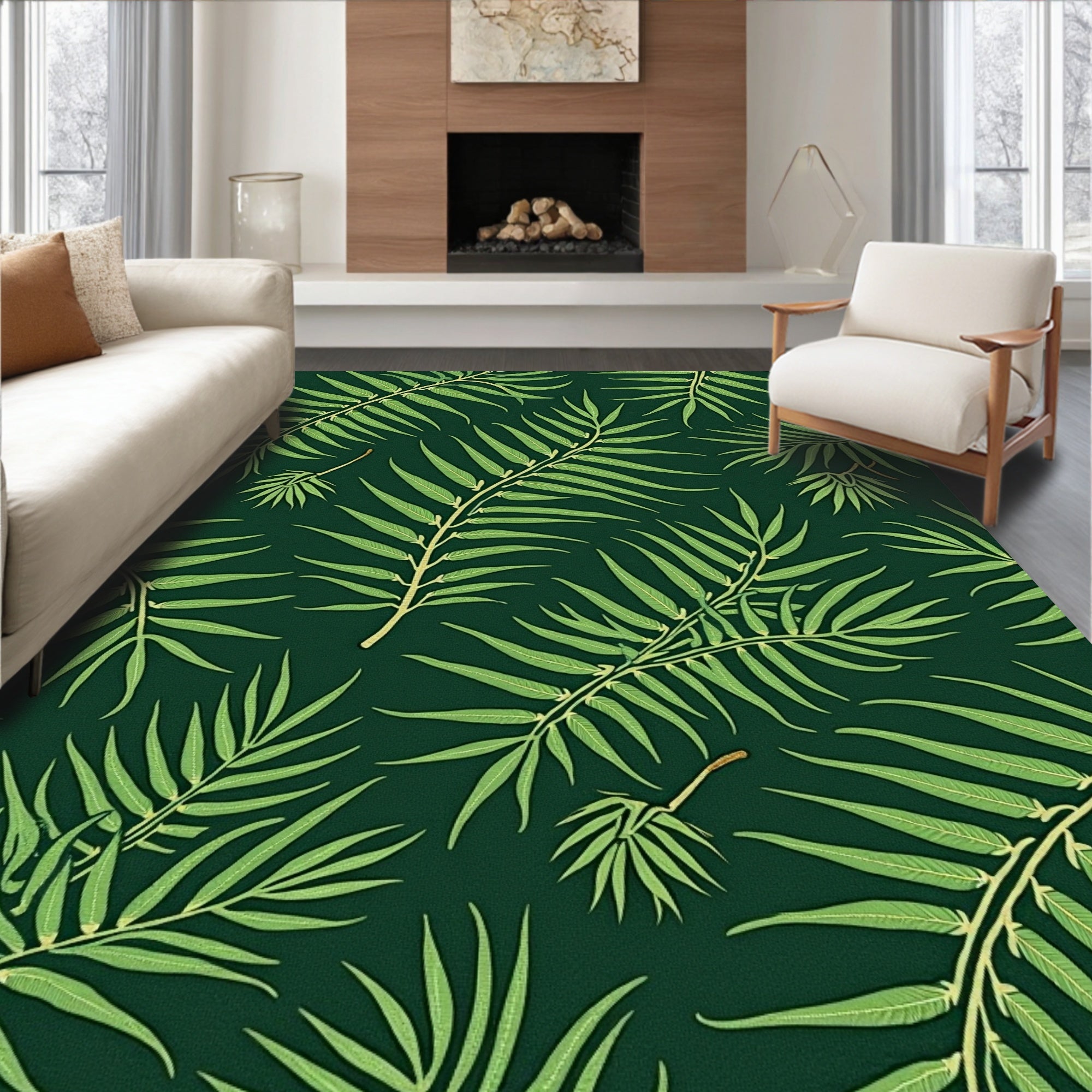 Green Leaf Motif Pattern Rug