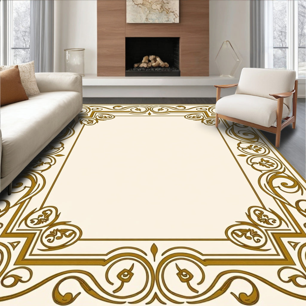 Ornate Gold Flourish Border Rug
