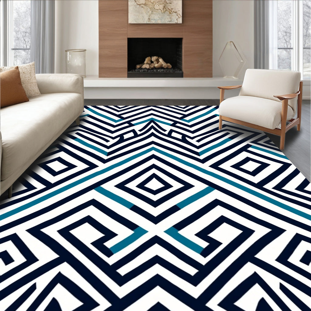 Bold Geometric Maze Pattern Rug