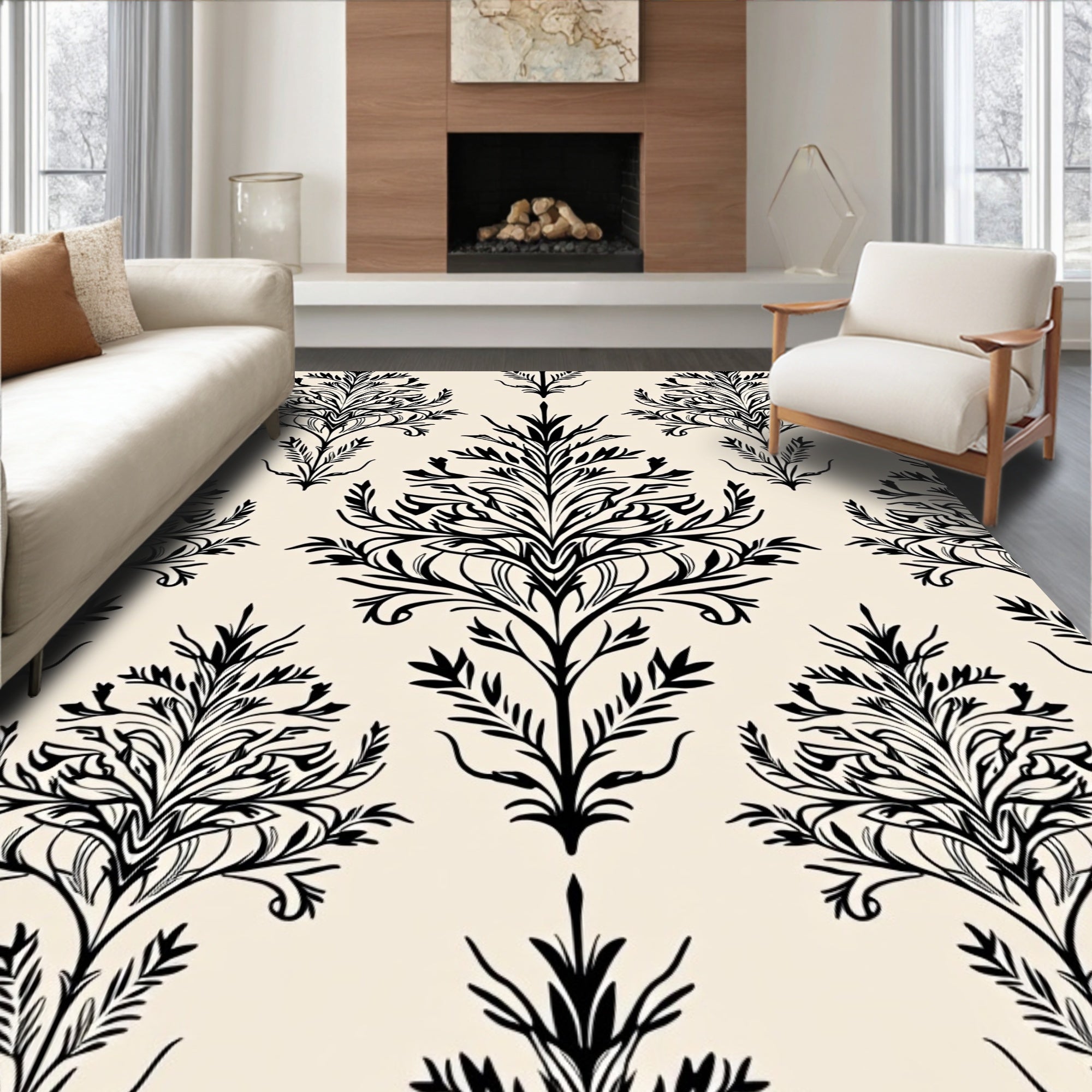Damask Floral Vines Pattern Rug