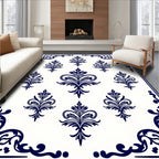 Classic Blue White Damask Floral Design Rug