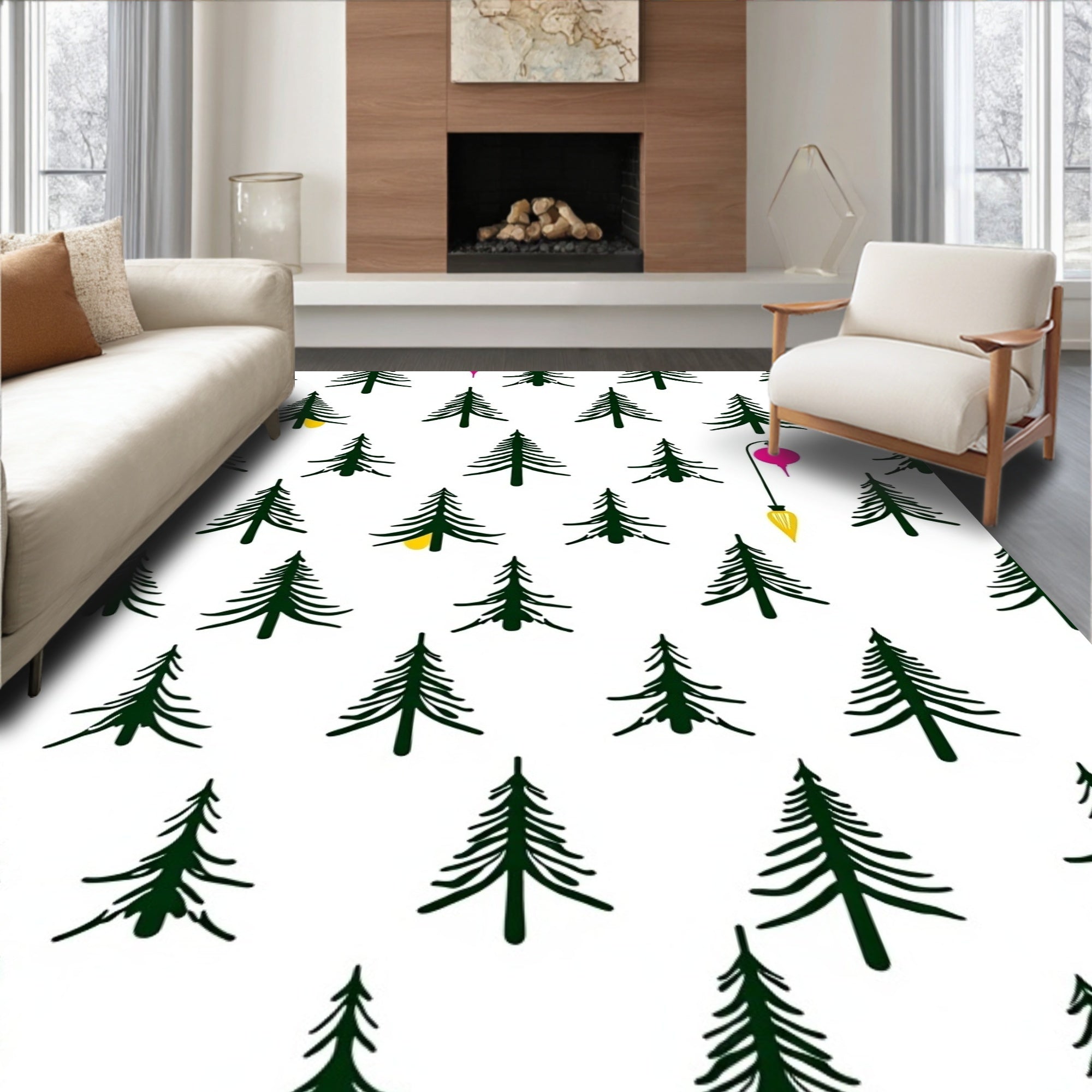 Dark Green Evergreen Festive Light Rug