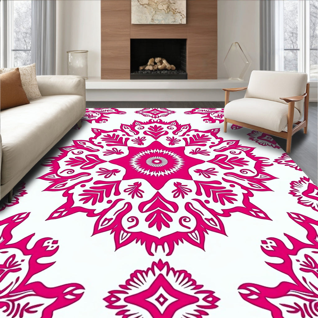 Vibrant Folk Floral Mandala Pattern Rug