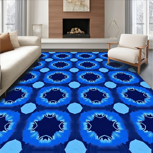 Blue Sunburst Geometric Pattern Rug