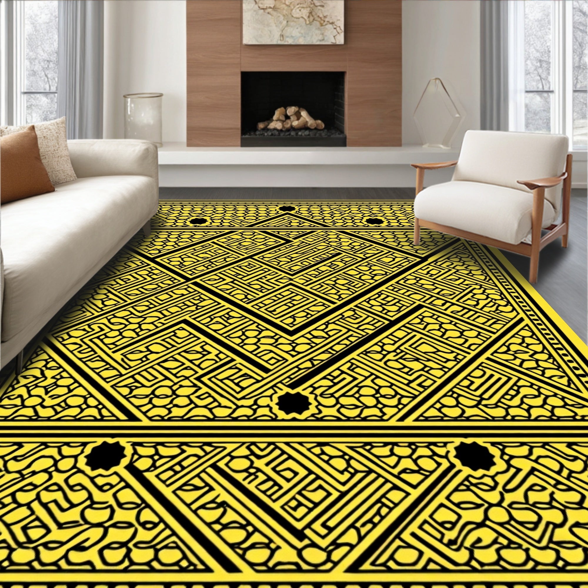 Geometric Maze With Black Accents Rug