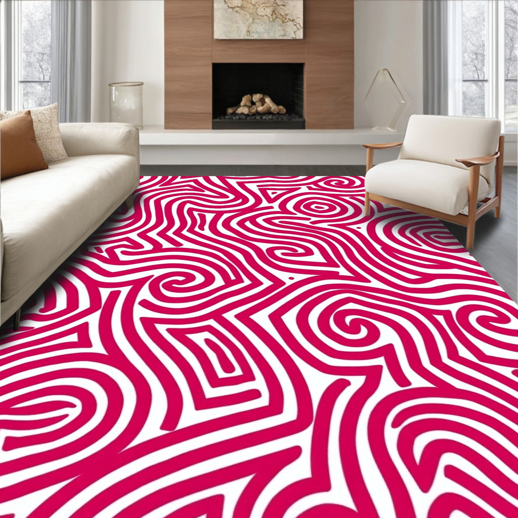Crimson Swirl Intertwined Maze Rug