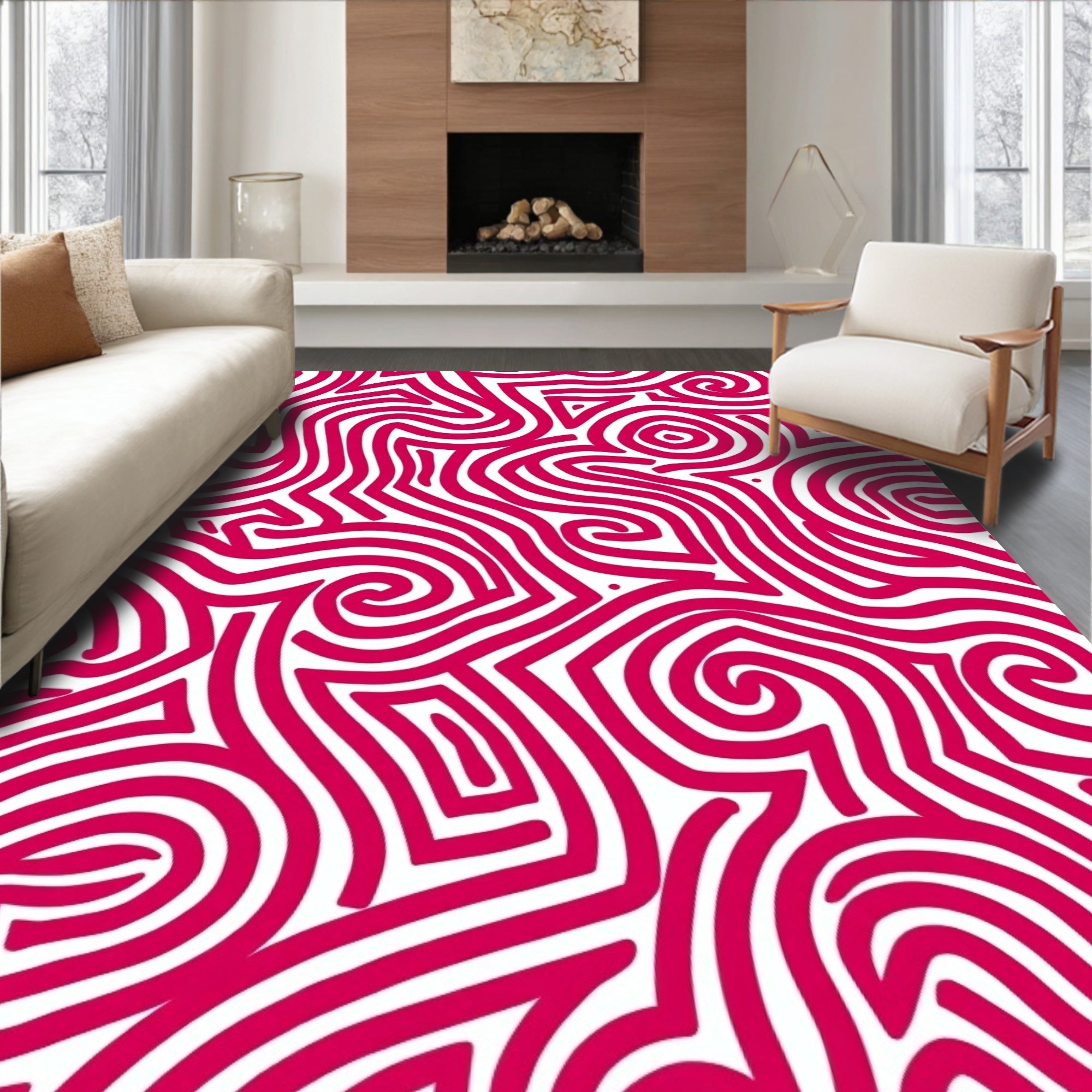 Crimson Swirl Intertwined Maze Rug