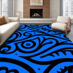 Bold Black Swirls Electric Blue Pattern Rug