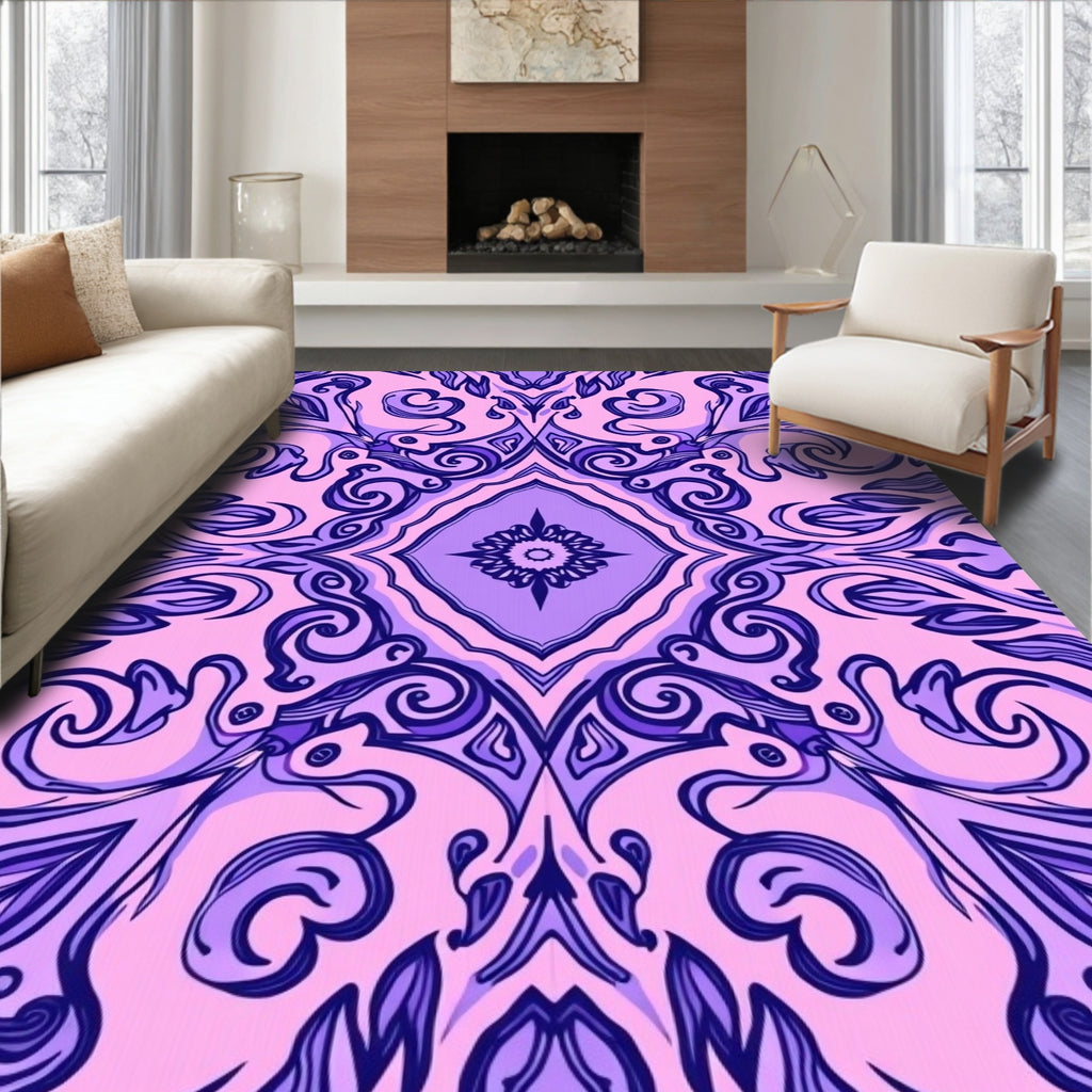 Ornate Purple Swirl Pattern Rug