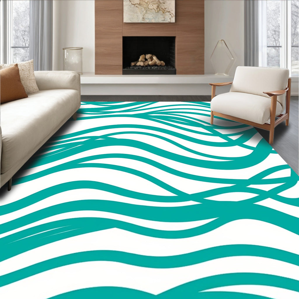 Modern Teal Wave Pattern Rug