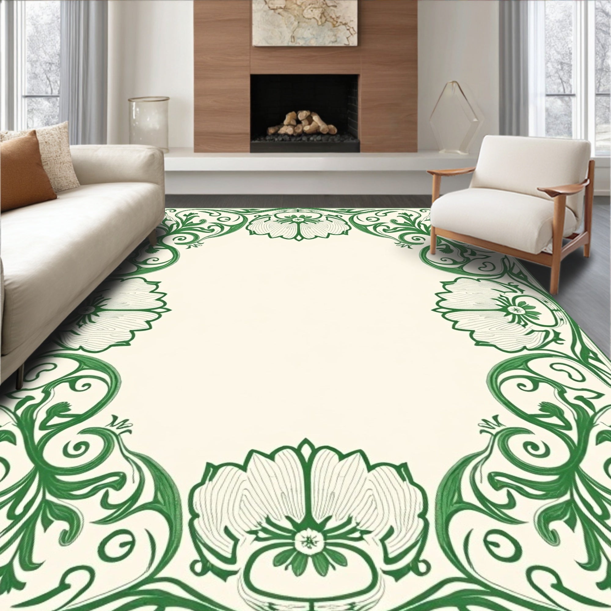 Green Floral Swirls Art Nouveau Rug