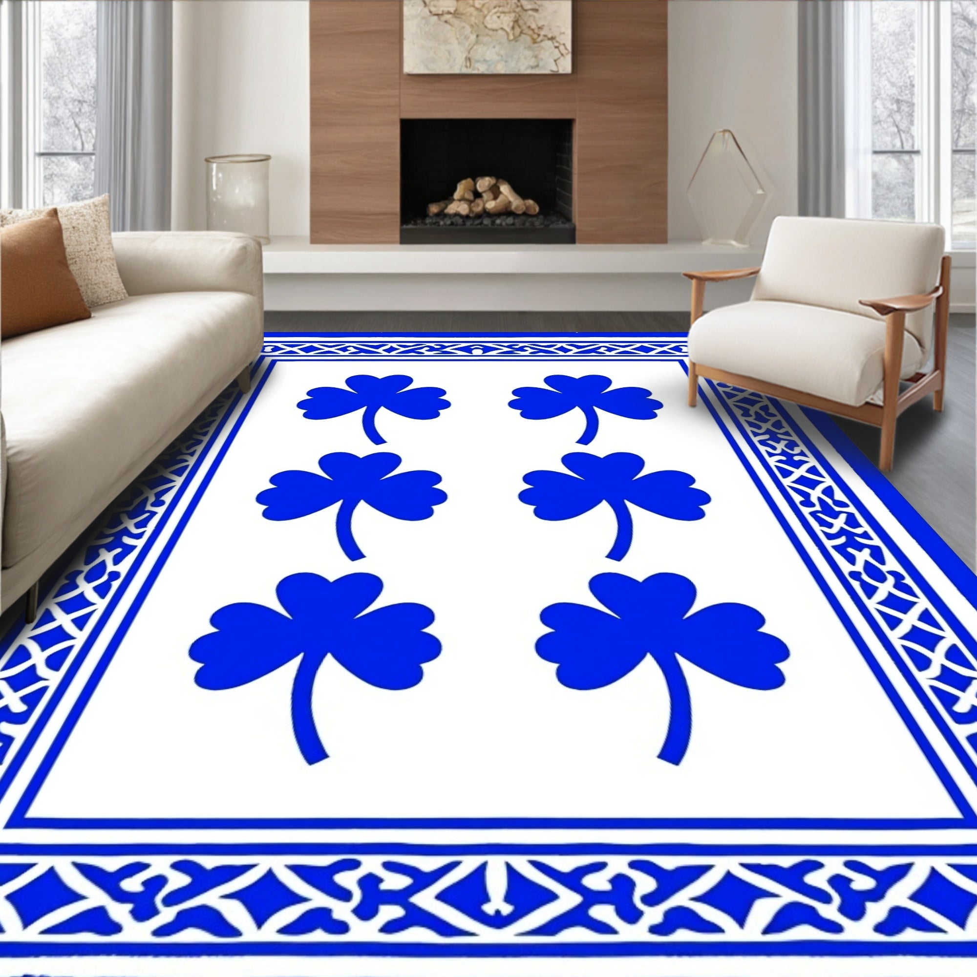 Bold Blue Clover Patterned Rug