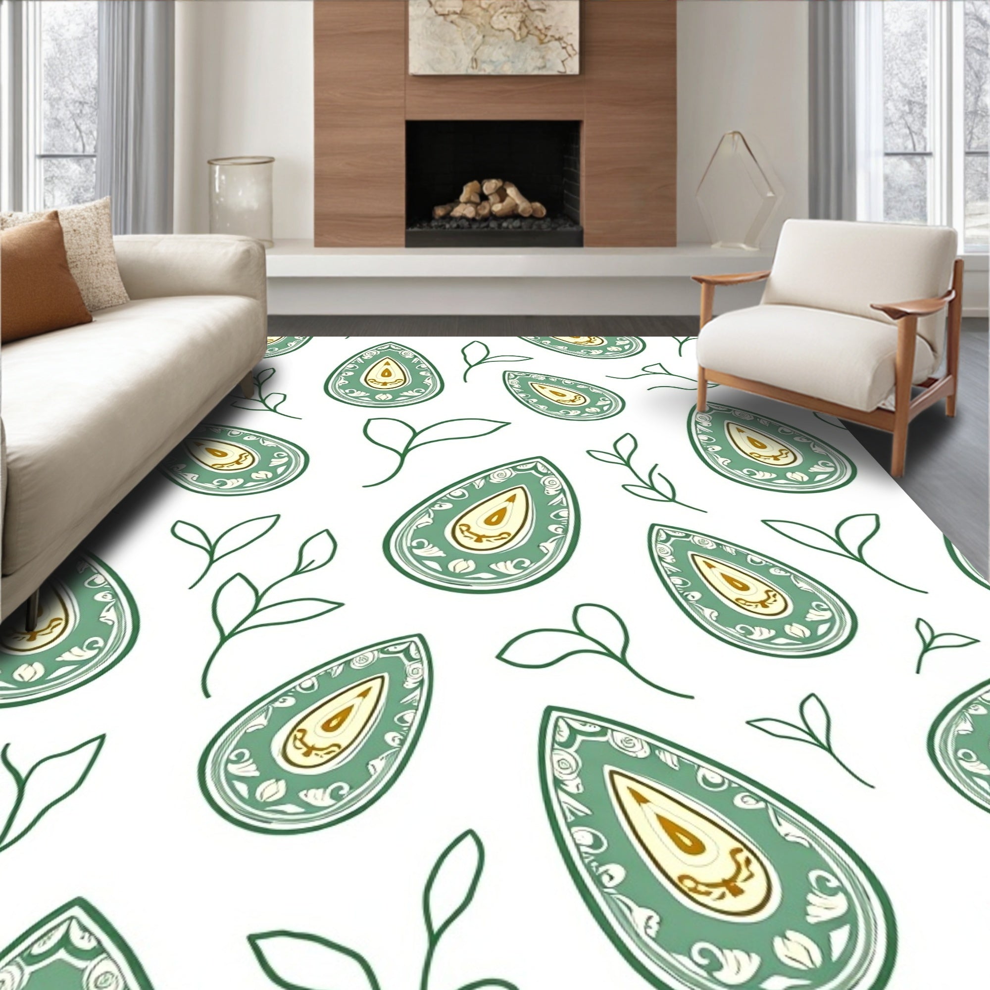 Teal Paisley Floral Pattern Rug