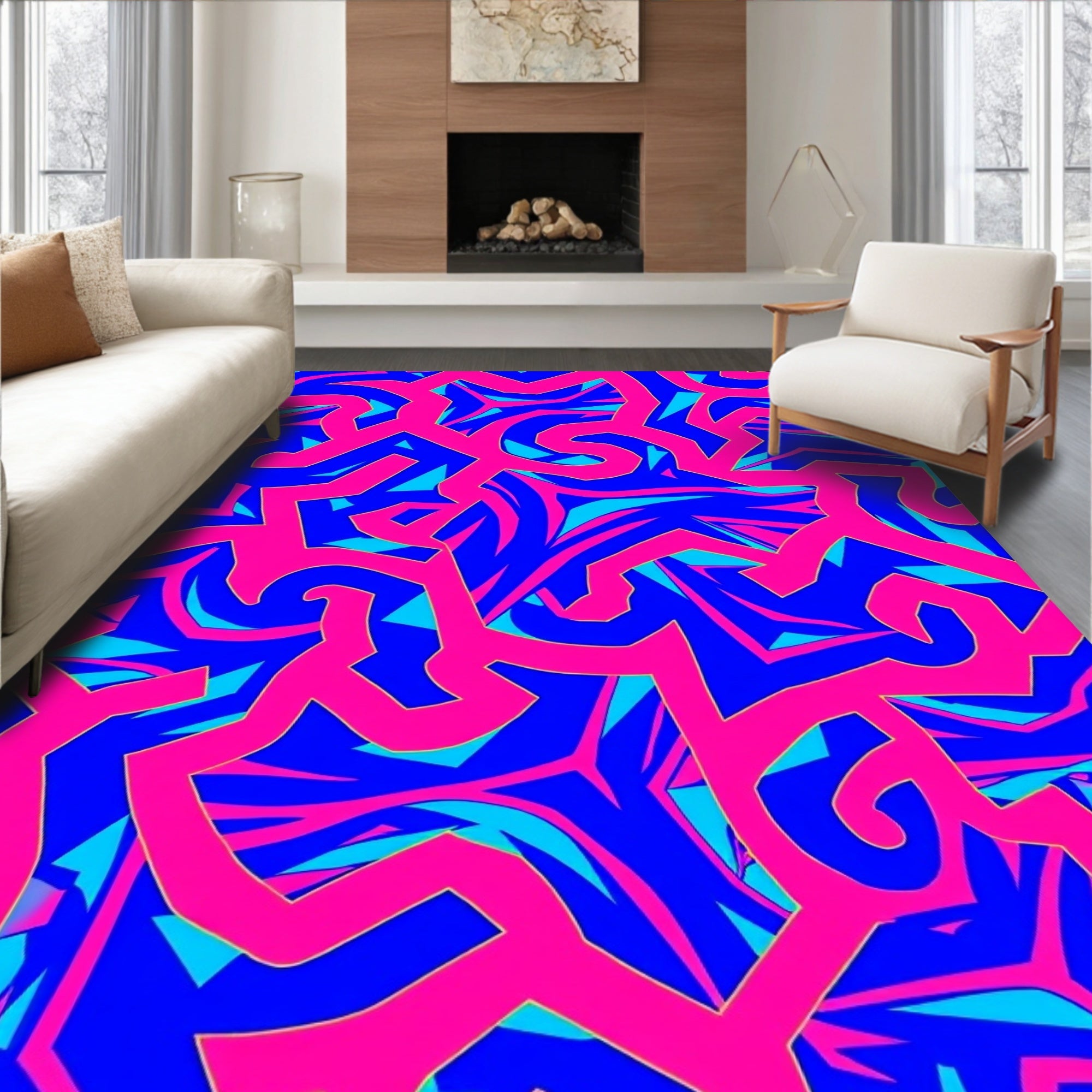 Vibrant Abstract Graffiti Style Pattern Rug