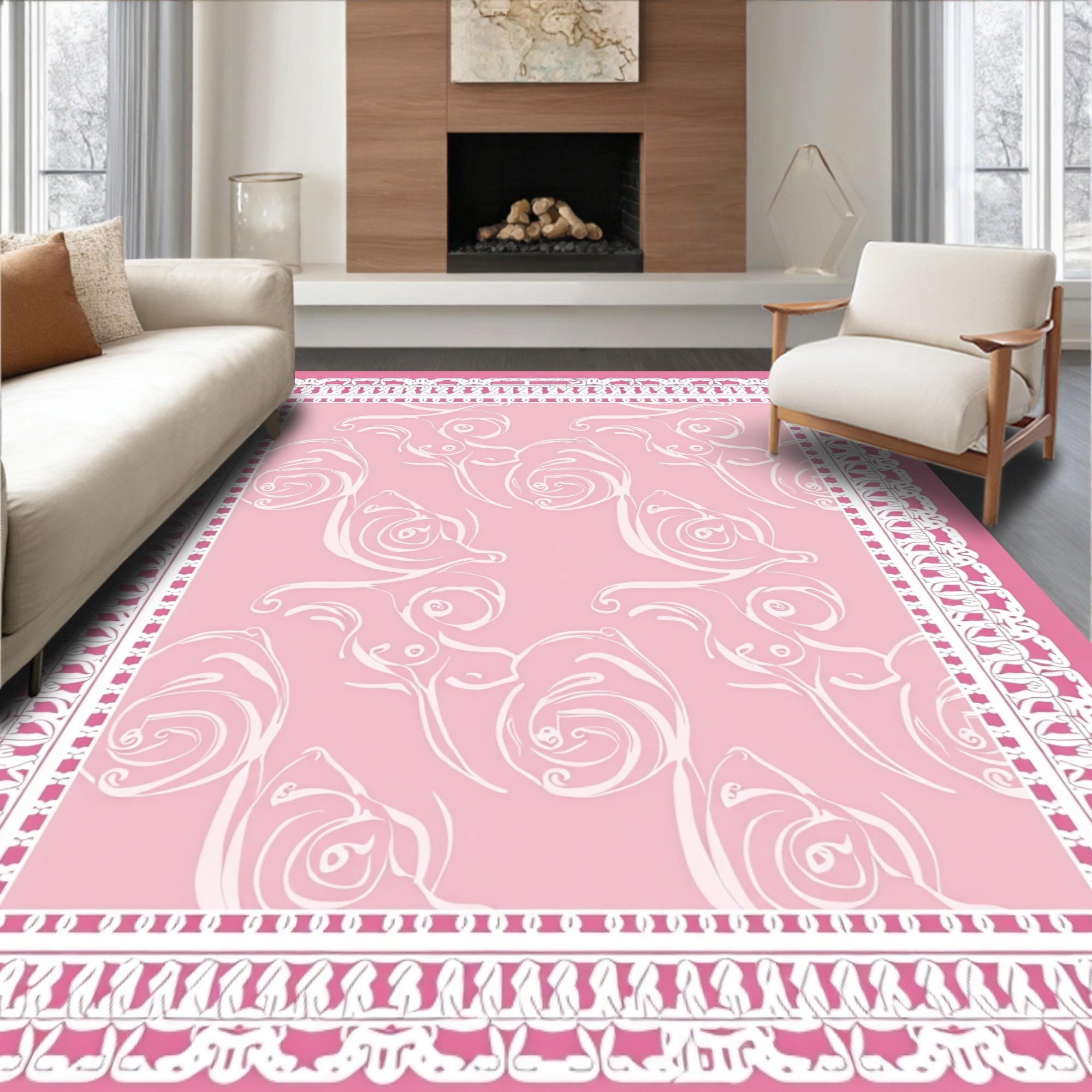 Pink Lace Floral Nouveau Style Rug