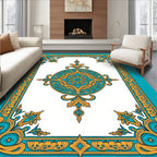 Ornate Teal and Gold Mandala Rug