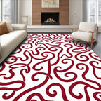 Crimson Swirl Patterned Red Rug