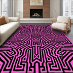 Bold Pink Black Maze Pattern Rug