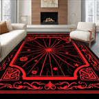 Red Sunburst With Ornate Border Design Rug