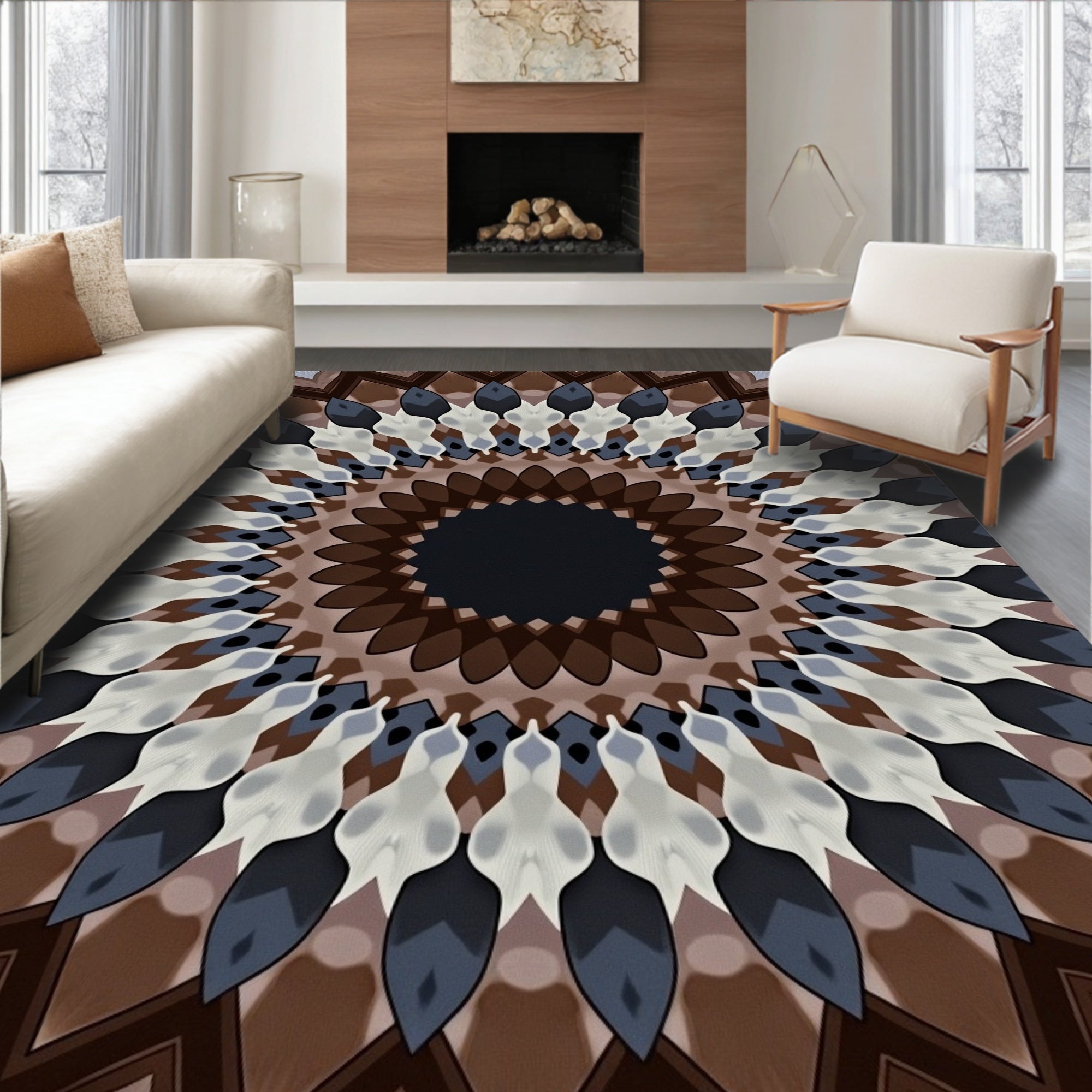 Brown Earth Toned Geometric Mandala Rug