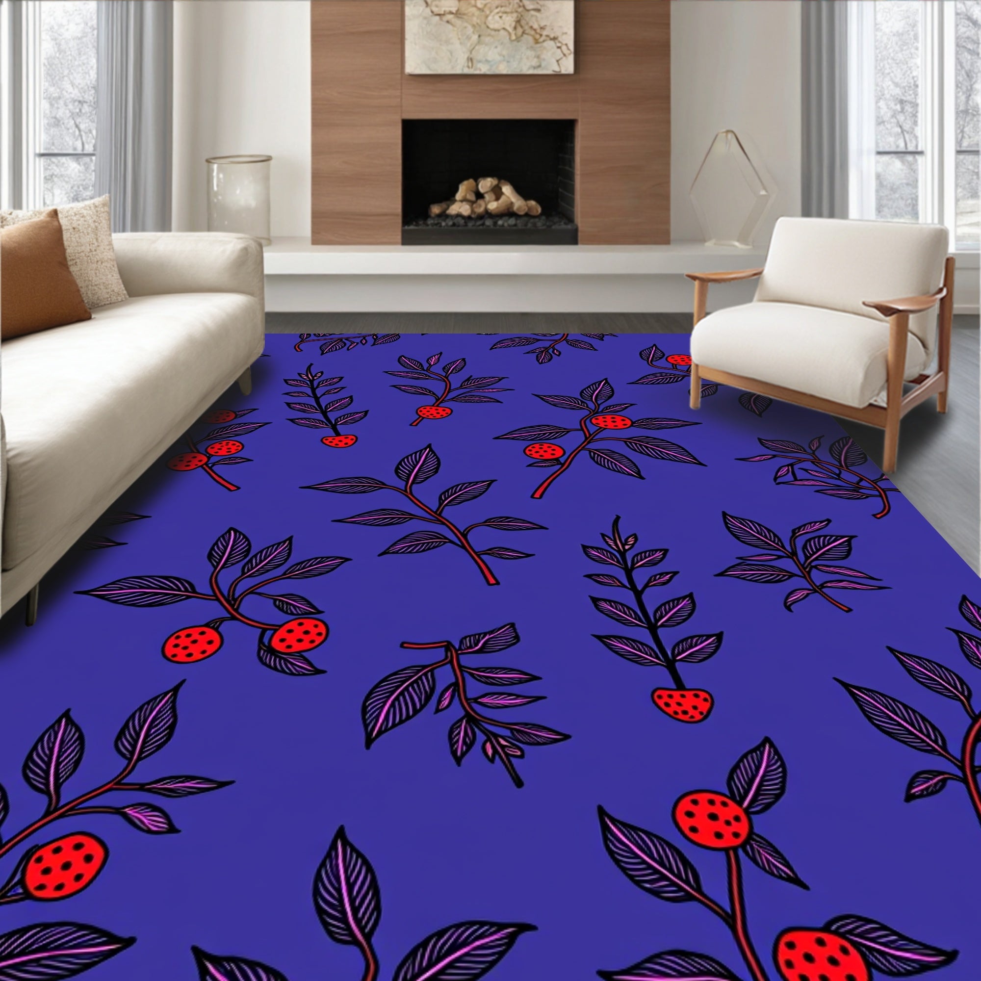 Botanical Branch Berry Motif Rug