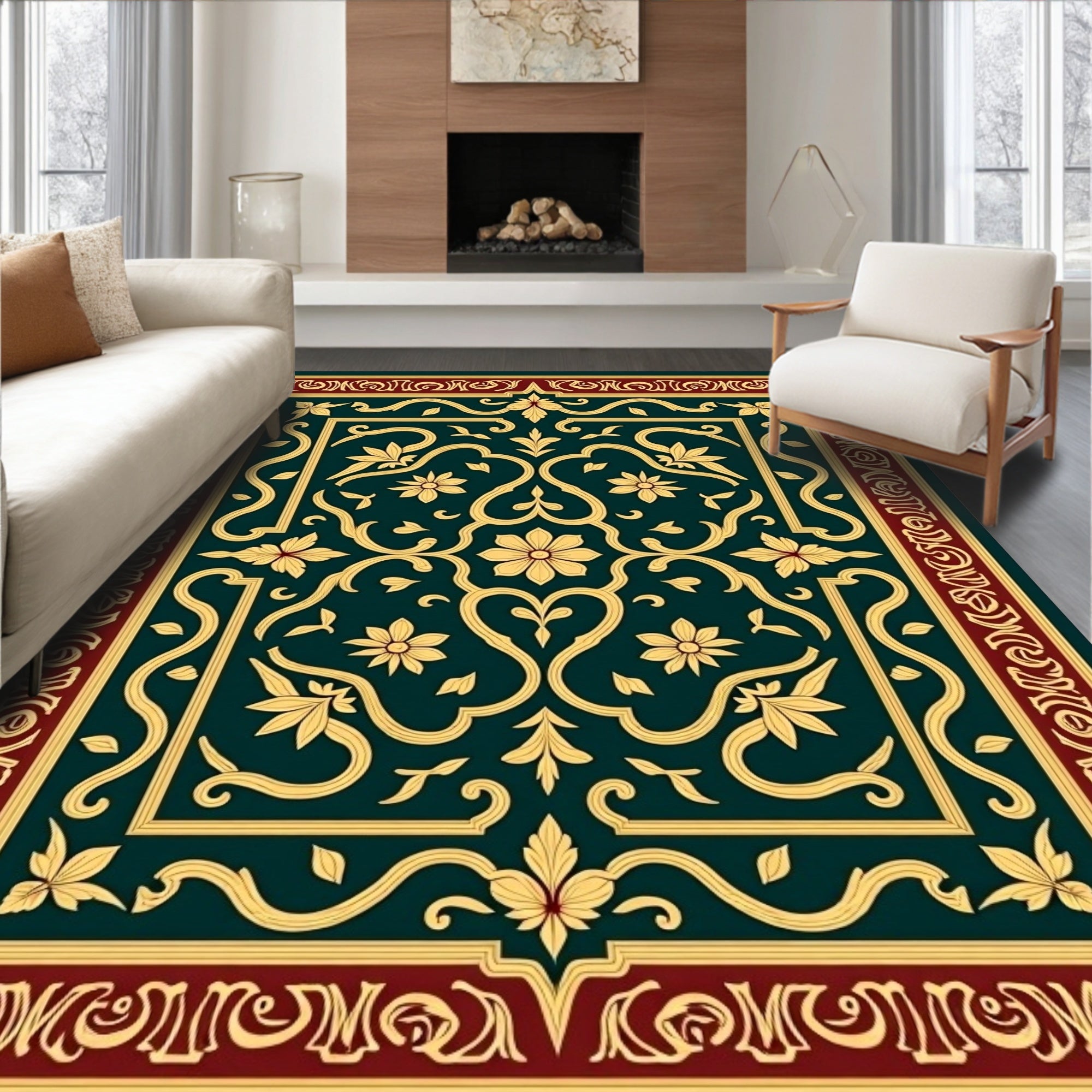 Ornate Floral Scrollwork Pattern Rug