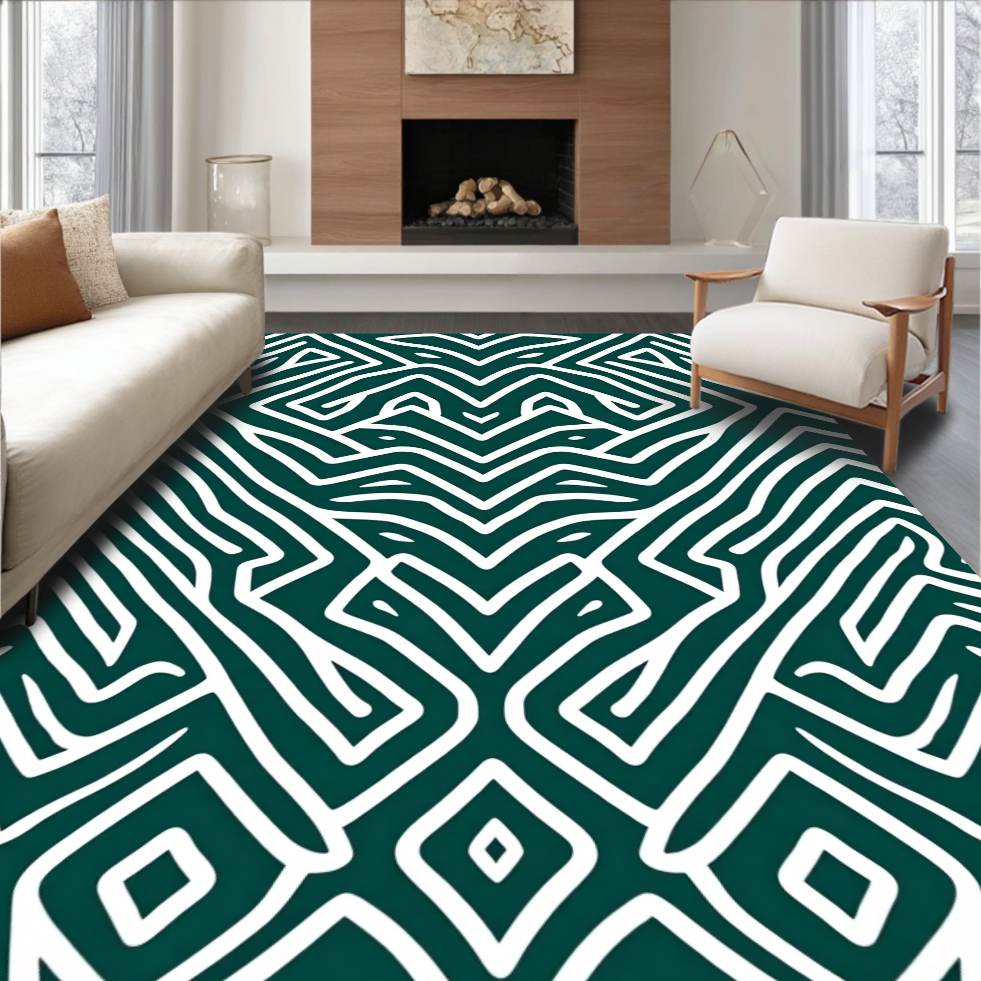 Abstract Geometric Maze Pattern Rug