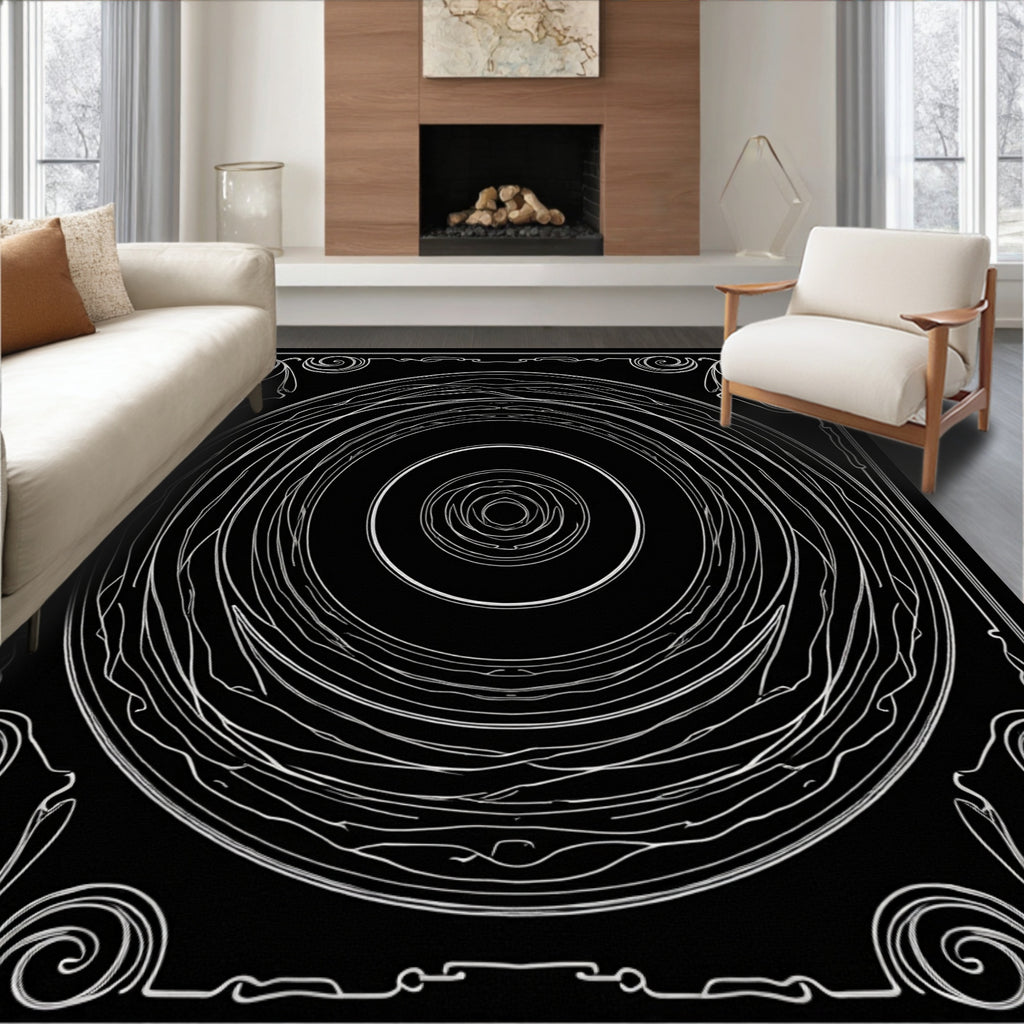 Art Nouveau Swirls Concentric Circles Rug