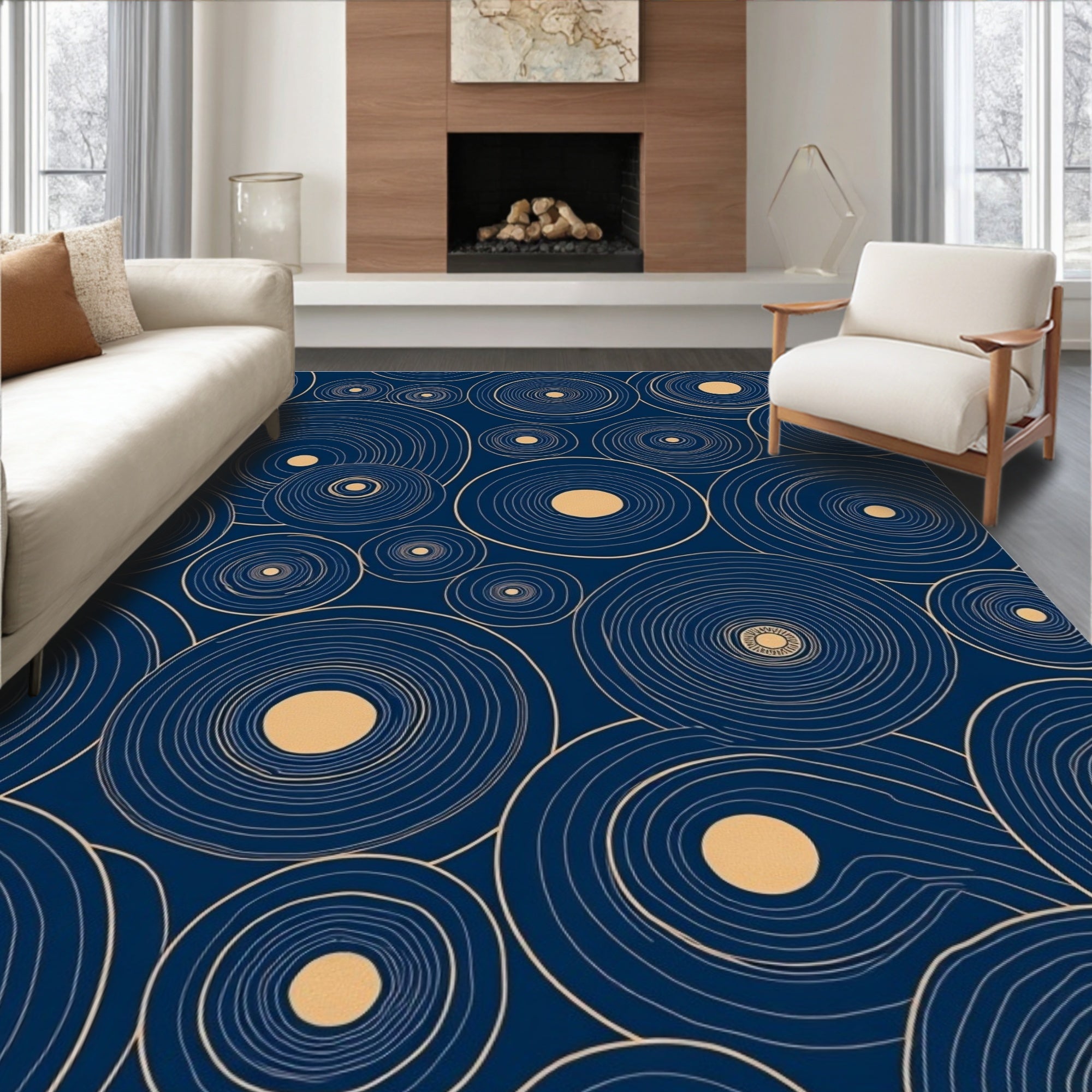 Concentric Circles Modern Geometric Design Rug