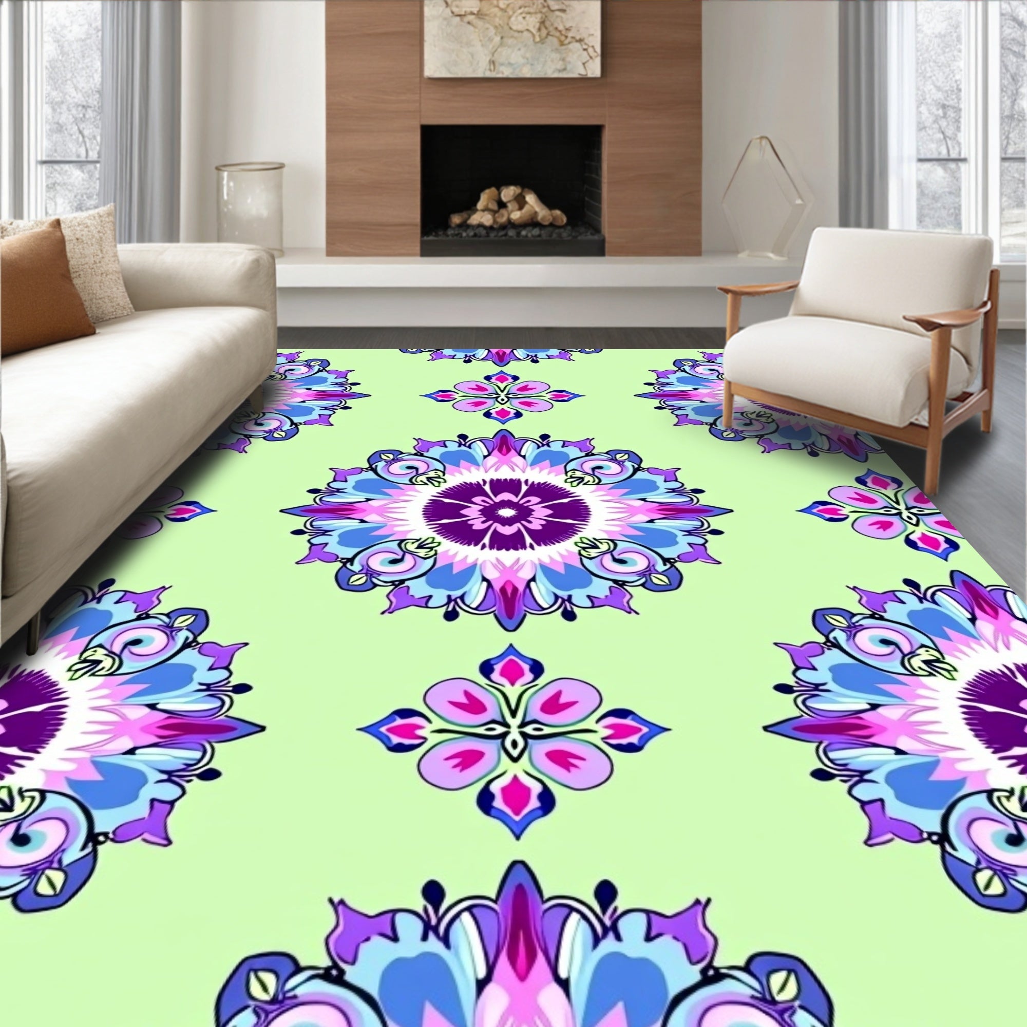 Vibrant Violet Swirl Floral Pattern Rug