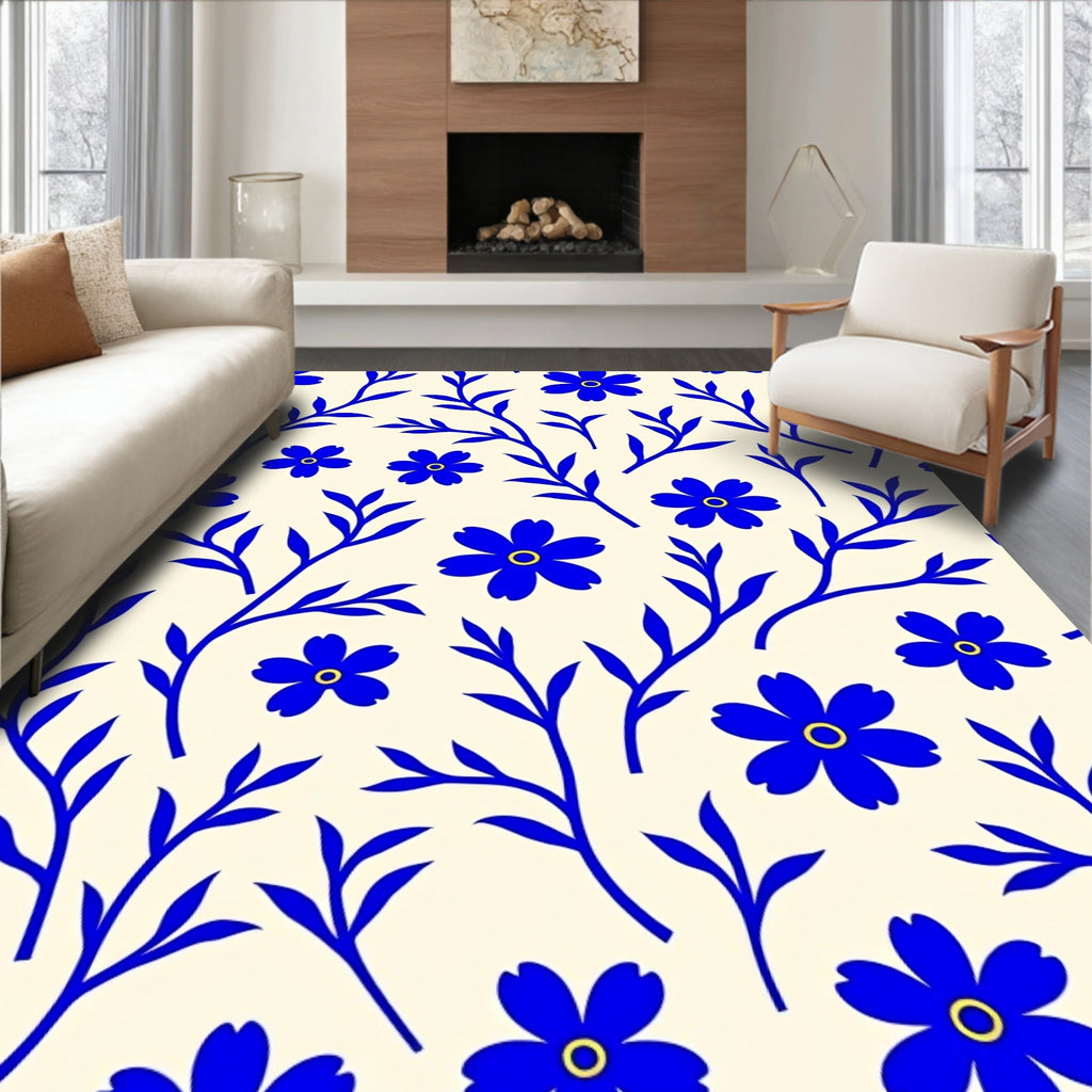 Blue Floral Vine Pattern Rug
