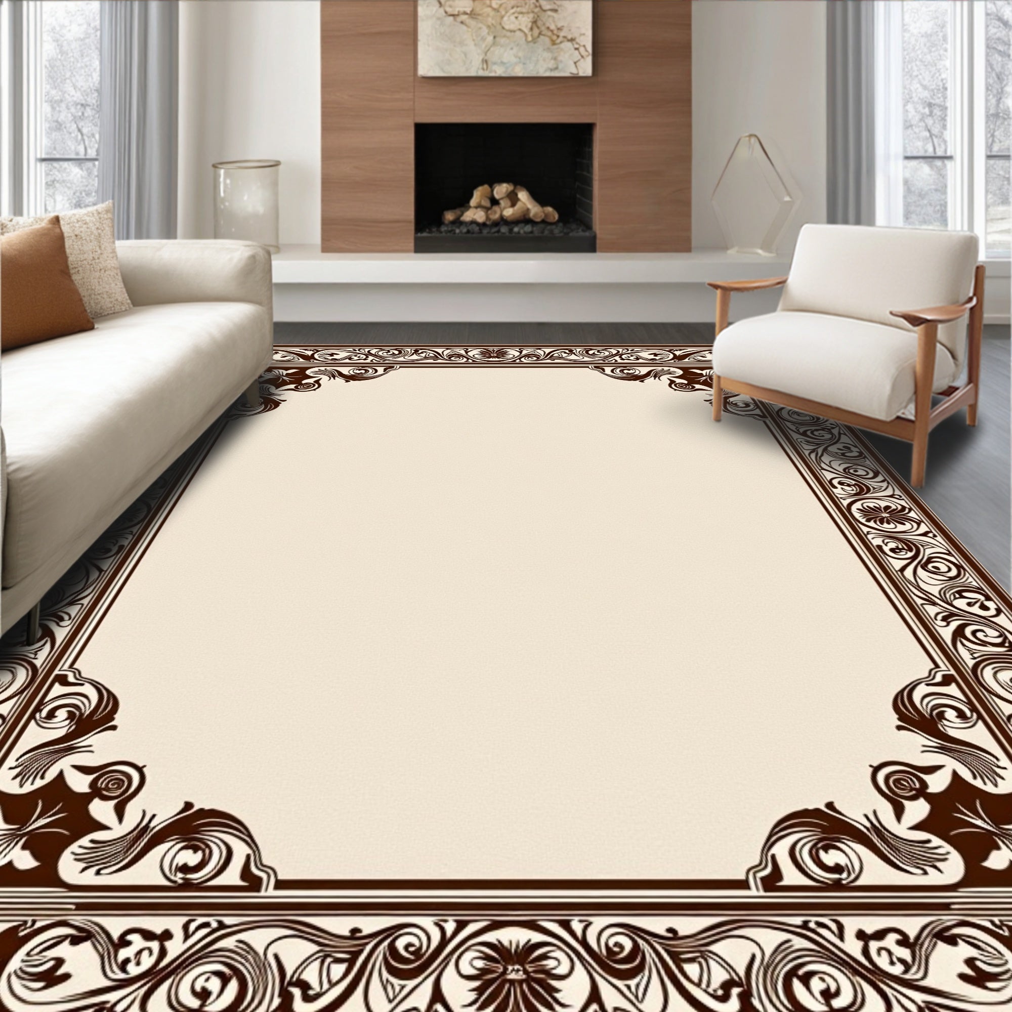 Elegant Floral Vine Scrollwork Pattern Rug
