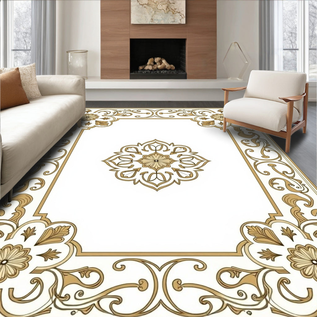 Gold Floral Vintage Border Rug